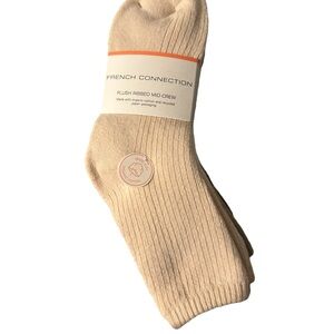 French Connection Crew Cut Cream Ribbed Socks women’s sz 4-10 pk 4